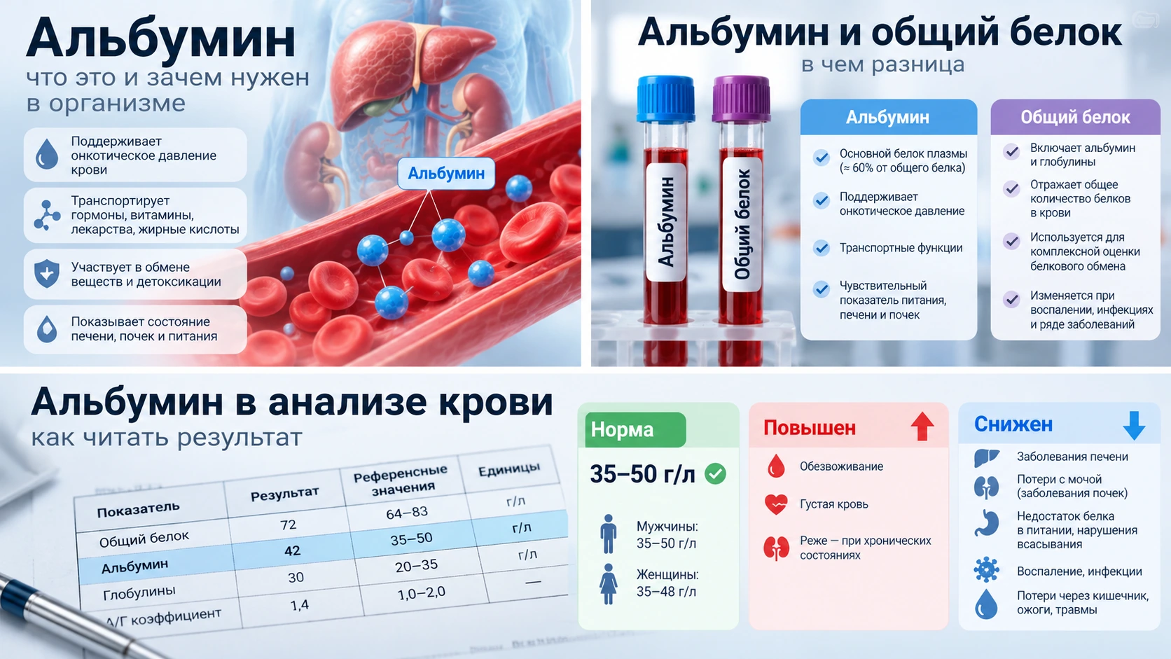Альбумин и общий белок: в чём разница и как они связаны