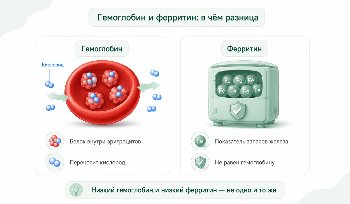 Разница между гемоглобином и ферритином