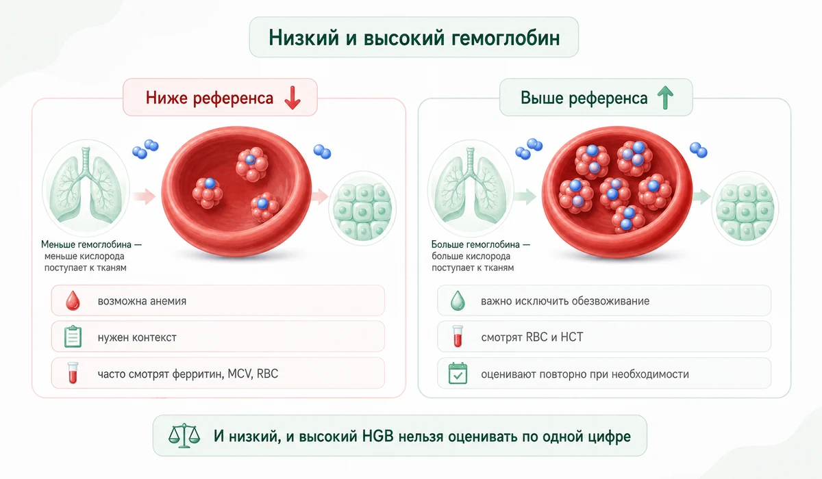 Сравнение пониженного и повышенного гемоглобина