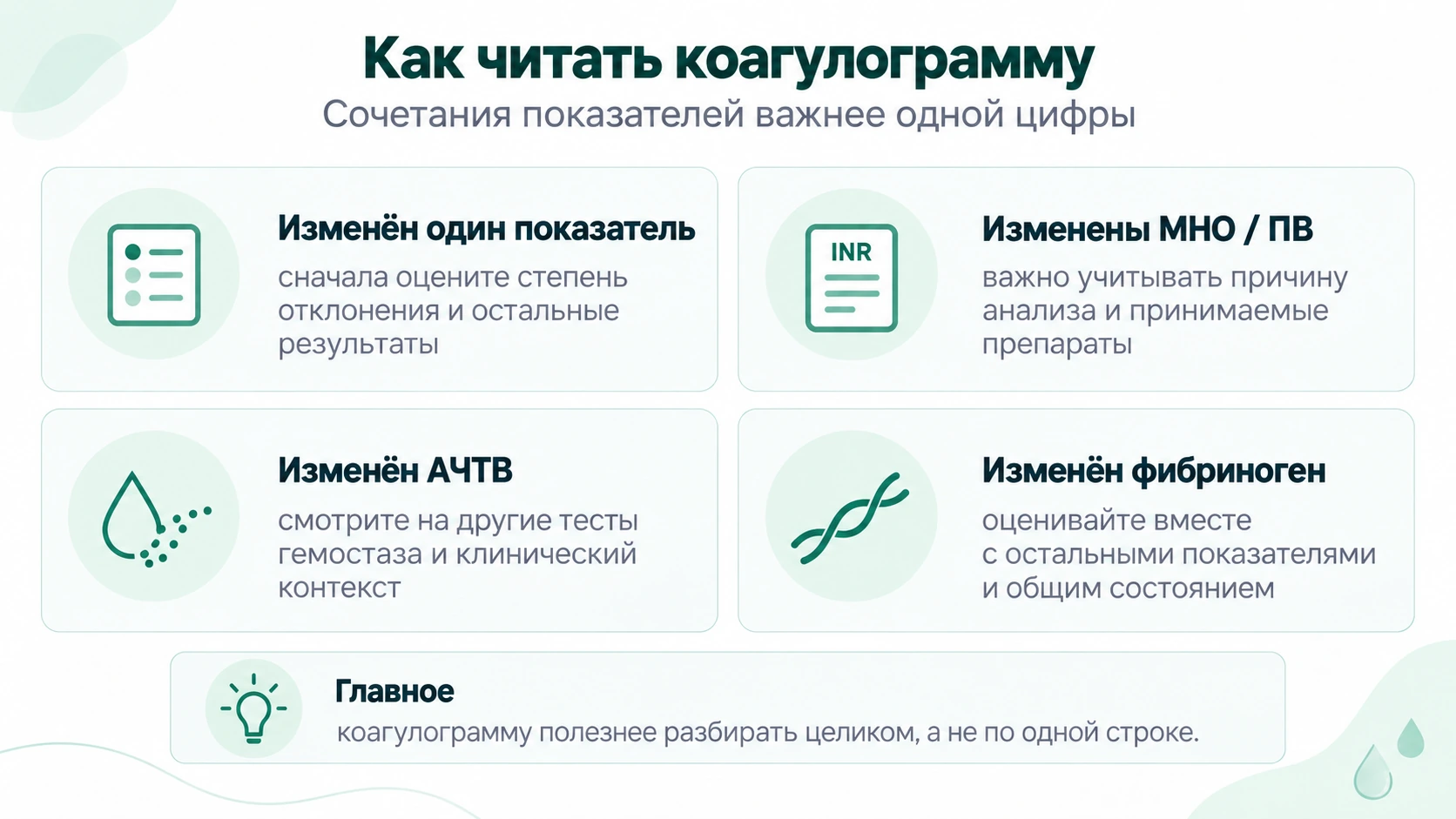 Как читать коагулограмму и сочетания показателей гемостаза